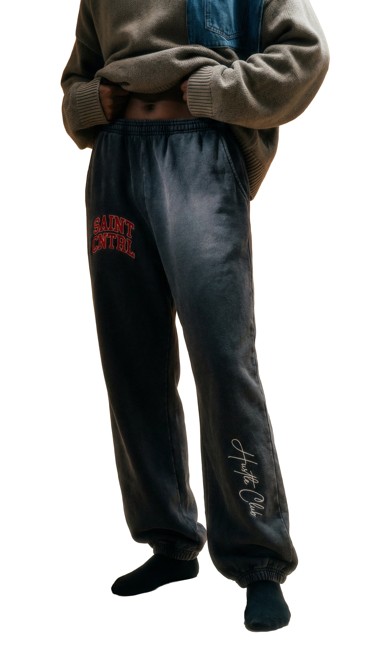 “Hustle Club” Vintage Washed Grey Sweatpants