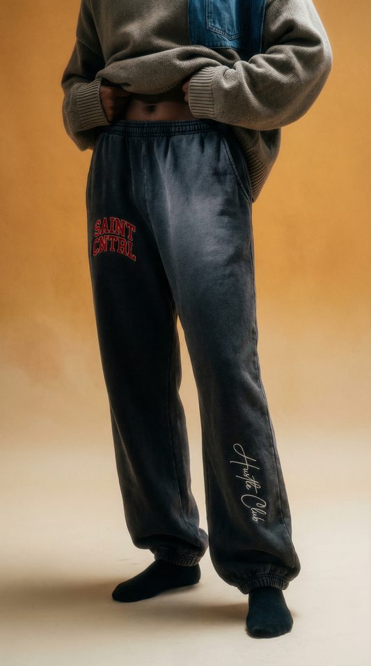 “Hustle Club” Vintage Washed Grey Sweatpants